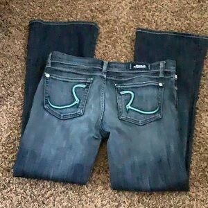Dark Wash Women's Jeans with Teal Stitching